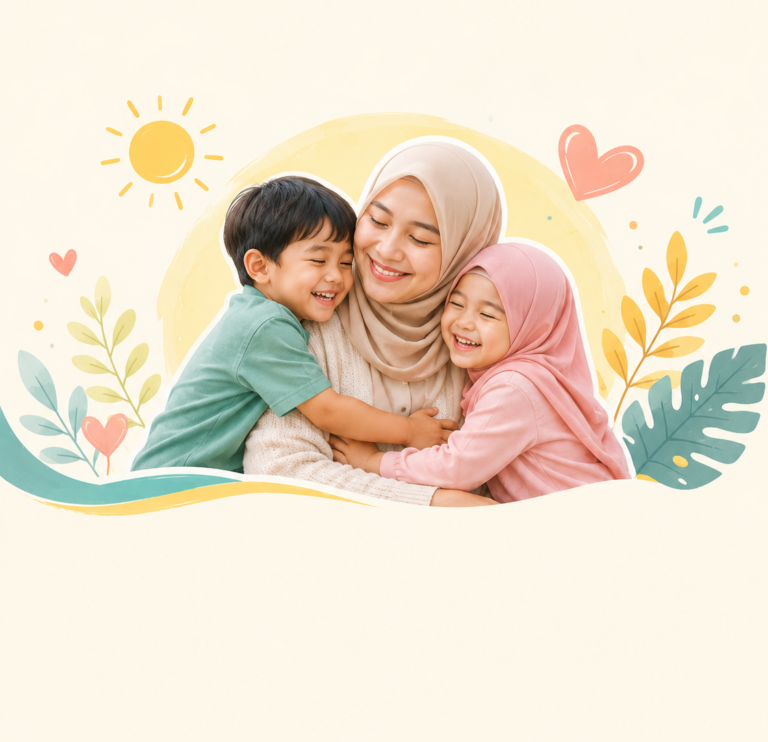 Ibu bahagia anak gembira bersama keluarga dalam suasana rumah yang tenang